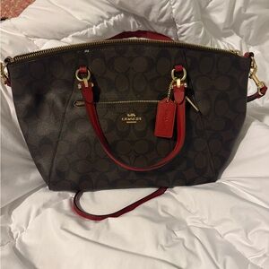 Coach Brown and Red Shoulder Bag with Signature Design